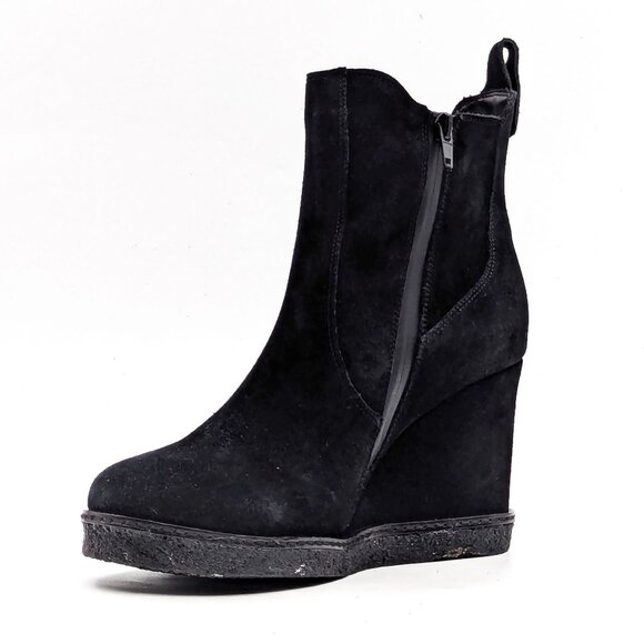 Vaneli Women Black Suede Waterproof Elastic Chelsea Wedge Boots size 8.5 - Picture 3 of 10